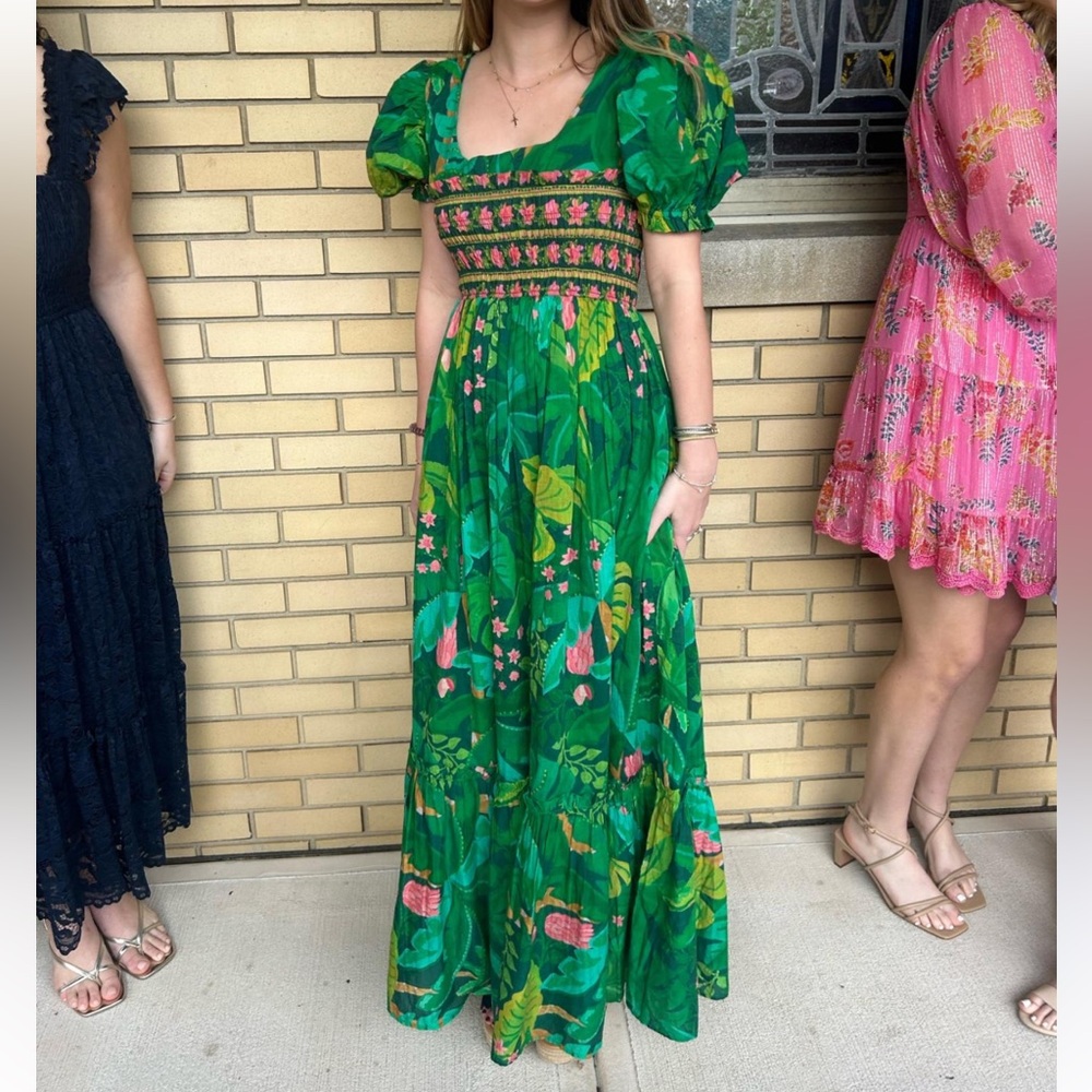NWT FARM Rio x Anthropologie Short Sleeve Sqaure Neck Ruched Maxi Dress size sm - Picture 6 of 7